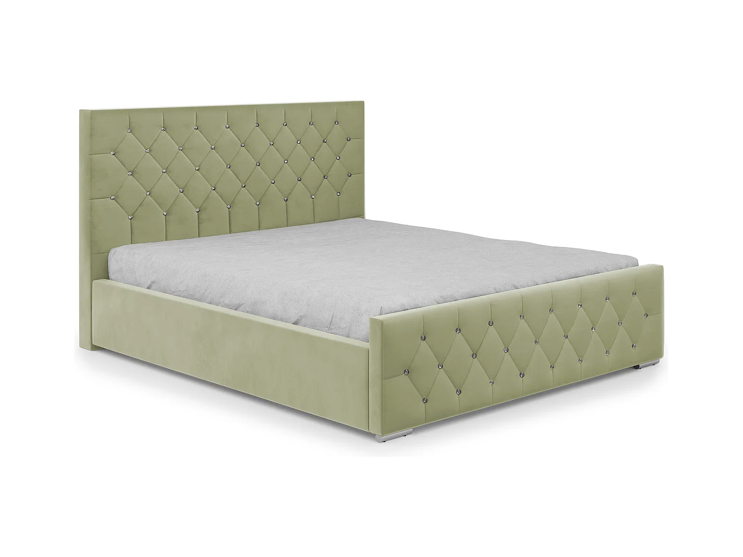 DomoHome - Lit Mona I rembourré moderne, tissu haut de gamme, coffre, design élégant demi-rond 160x200 cm, céladon