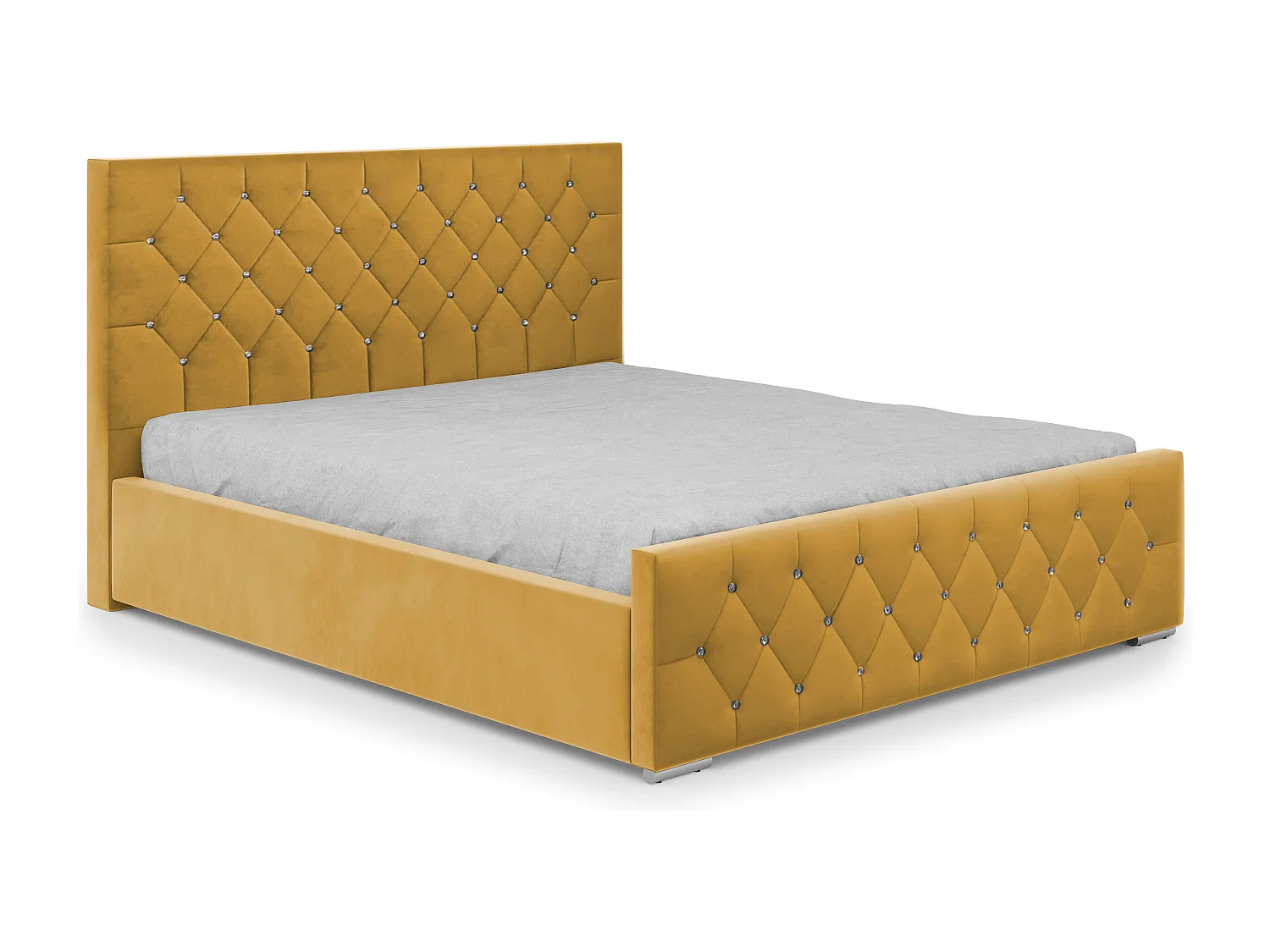 DomoHome - Mona I modern gestoffeerd bed, hoogwaardige stof, commode, elegant halfrond design 160x200 cm, geel