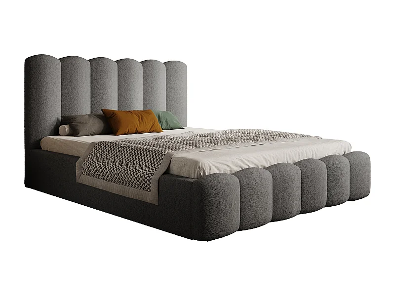 Lit rembourré MONA V DomoHome, tissu premium avec espace de rangement, 140x200 cm, GRIS
