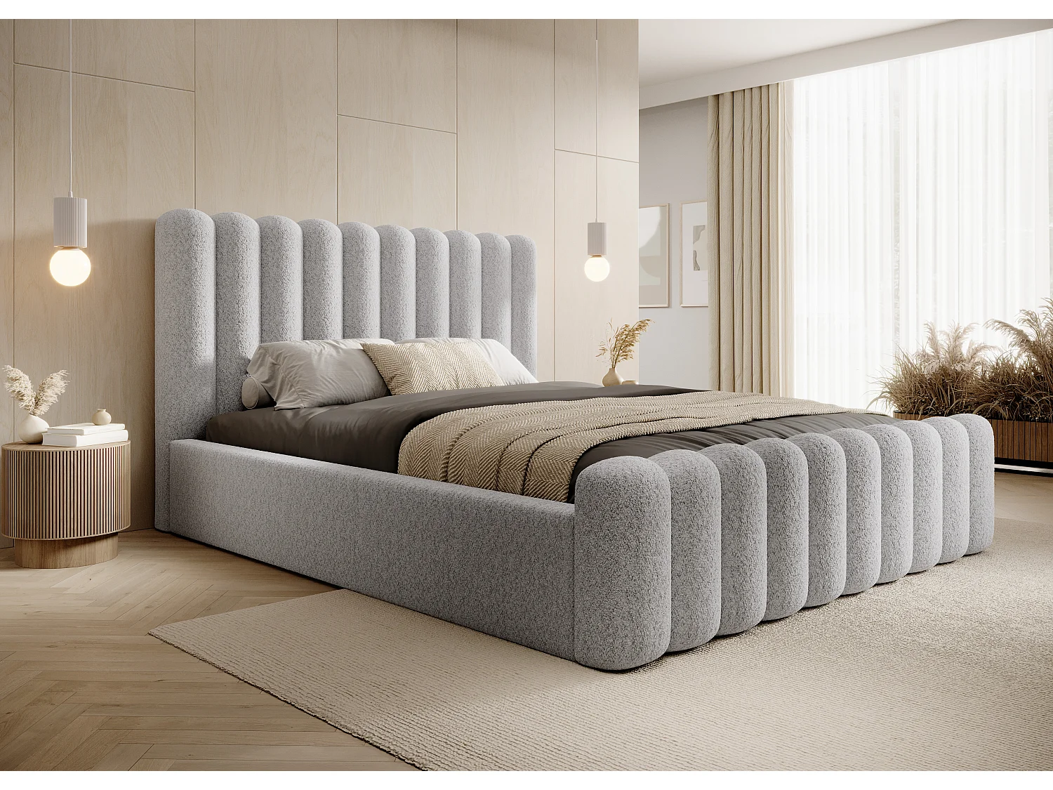 Mona VII bedstee DomoHome, decoratief halfhoogslaper design, hoogwaardige stof, 160x200 cm, BEECH