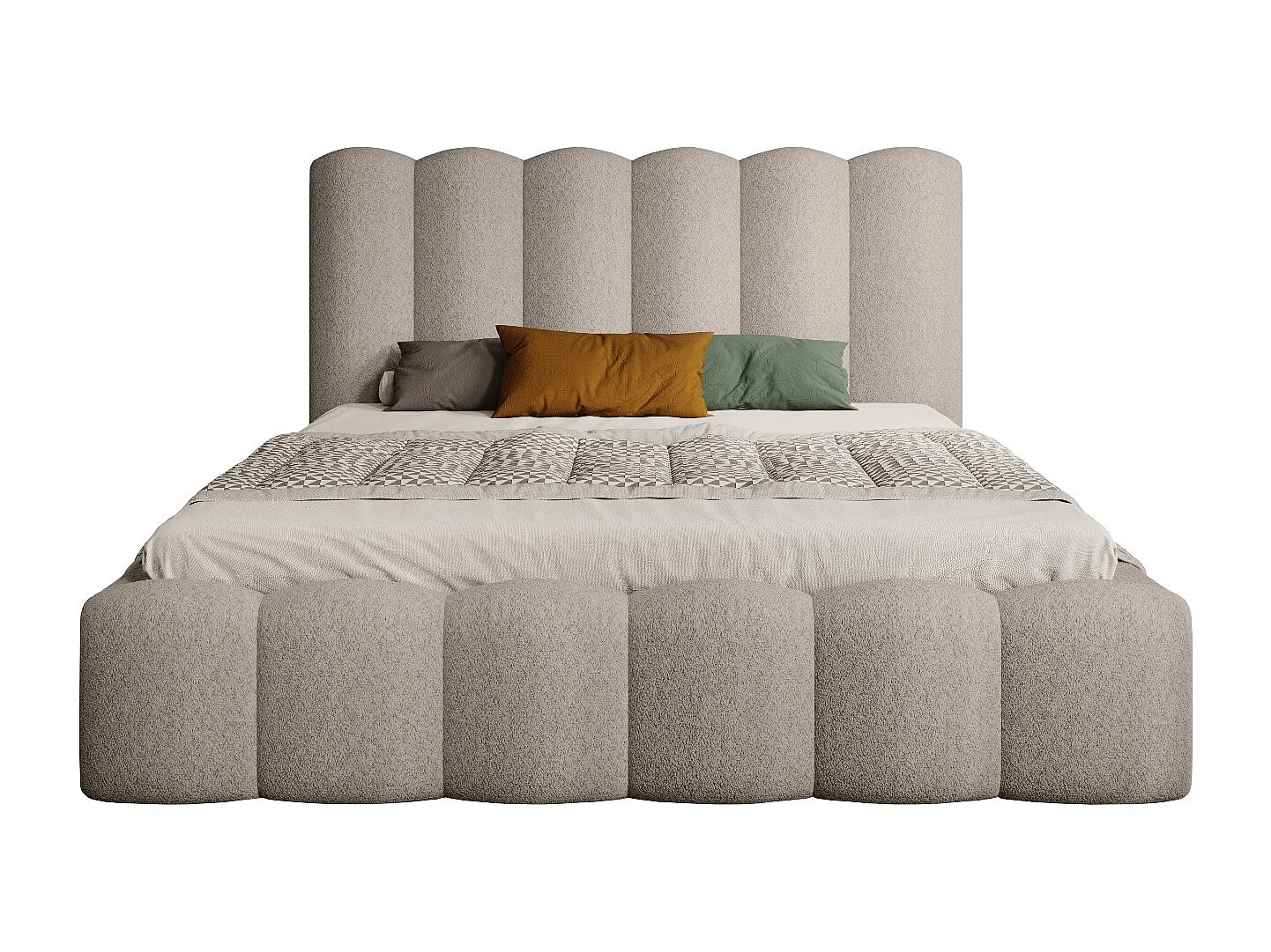 MONA V DomoHome gestoffeerd bed, modern hoofdeinde, stof met Wigo-effect, 140x200 cm, BEIGE