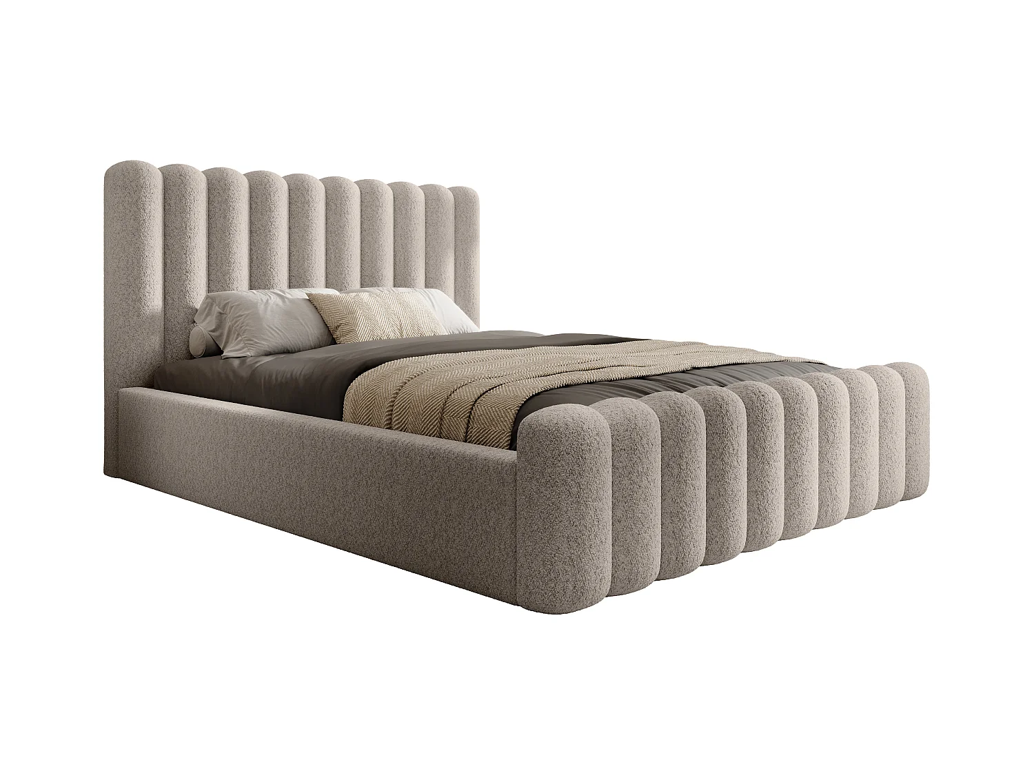 Mona VII bedstee DomoHome, modern hoofdbord, Wigo-stof, elegante slaapkamer, 200x200 cm, BEIGE
