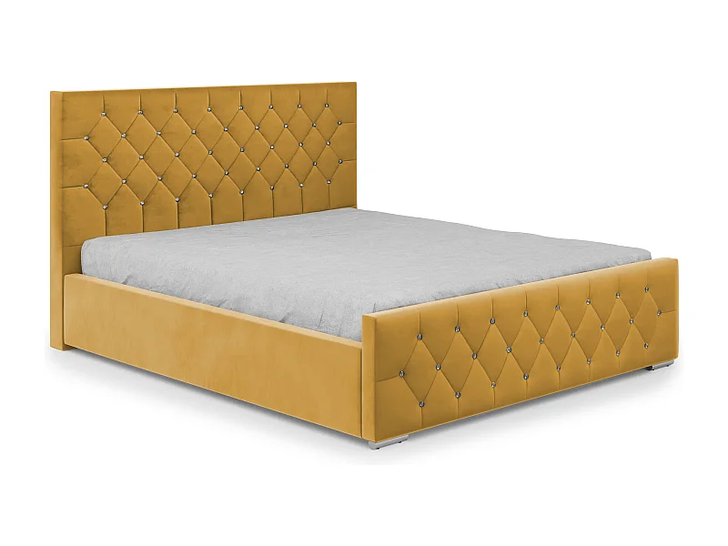 DomoHome - Nowoczesne łóżko tapicerowane Mona I, wysokiej jakości tkanina, skrzynia, elegancki półokrągły wzór 160x200 cm, żółty