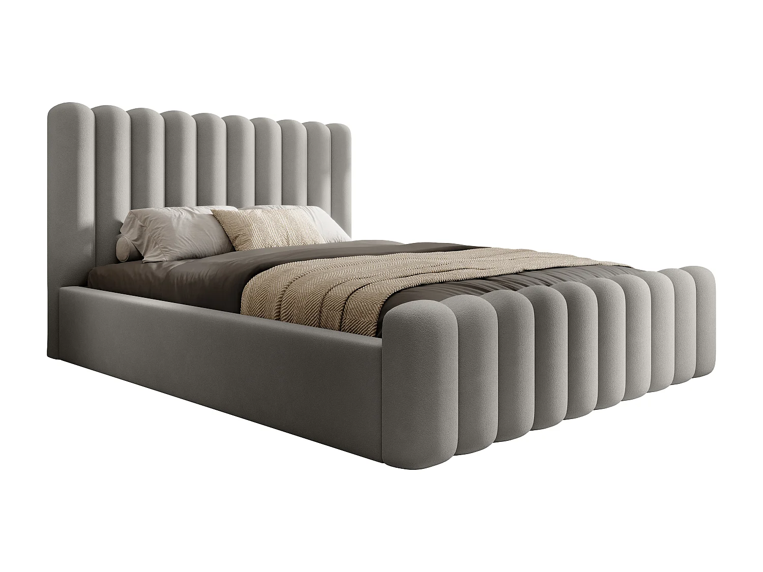 Modern gestoffeerd Mona VII bed, elegant hoofdeinde, commode, hoogwaardige Abriamo stof 180x200 cm, essen