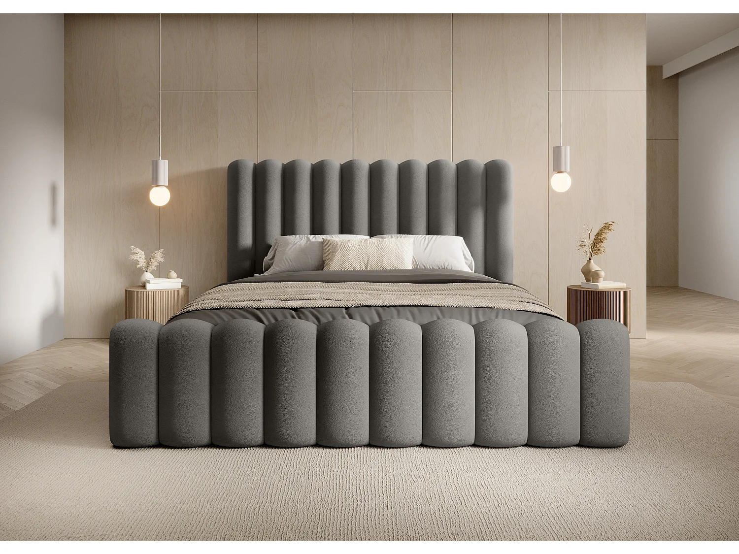 Lit Mona VII rembourré moderne, tête élégante, coffre, tissu Abriamo haut de gamme 160x200 cm, gris