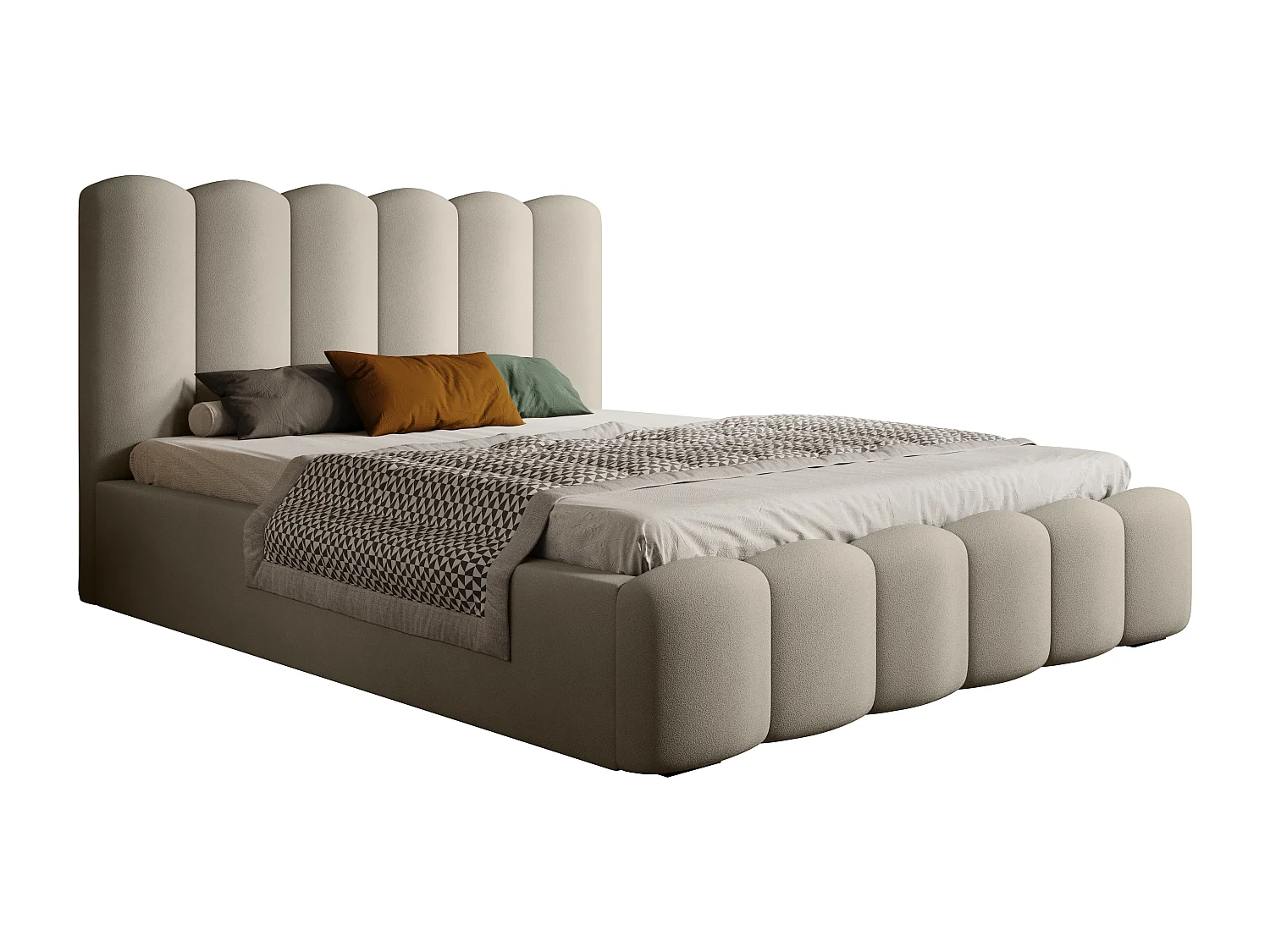 Lit coffre MONA V DomoHome, tête de lit moderne, tissu Wigo-feeling, chambre élégante, 200x200 cm, BEIGE