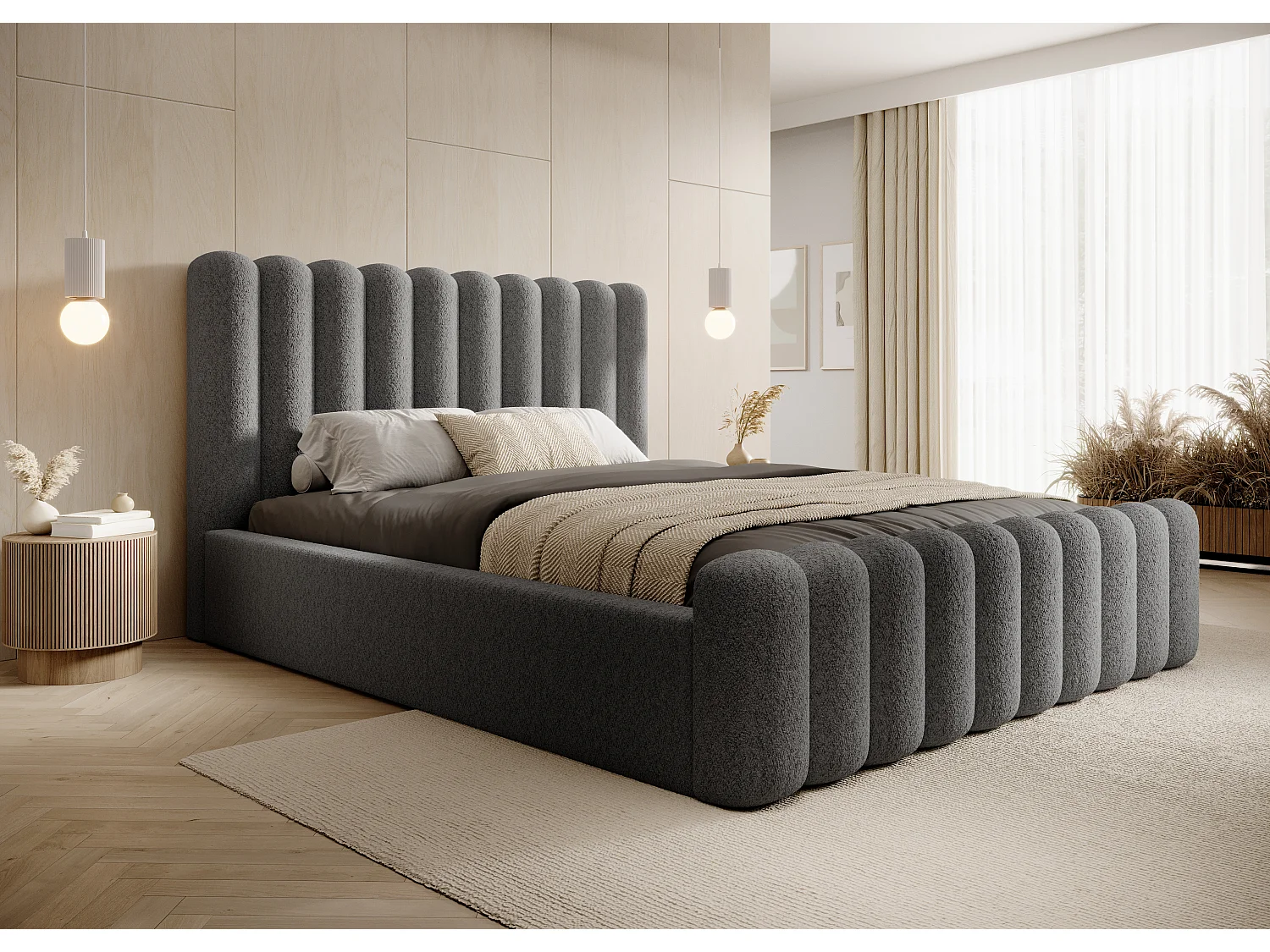 Lit coffre Mona VII DomoHome, design contemporain avec grand espace de rangement, 180x200 cm, GRIS