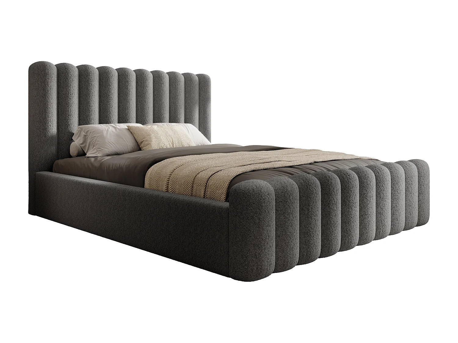Lit coffre Mona VII DomoHome, design contemporain avec grand espace de rangement, 180x200 cm, GRIS