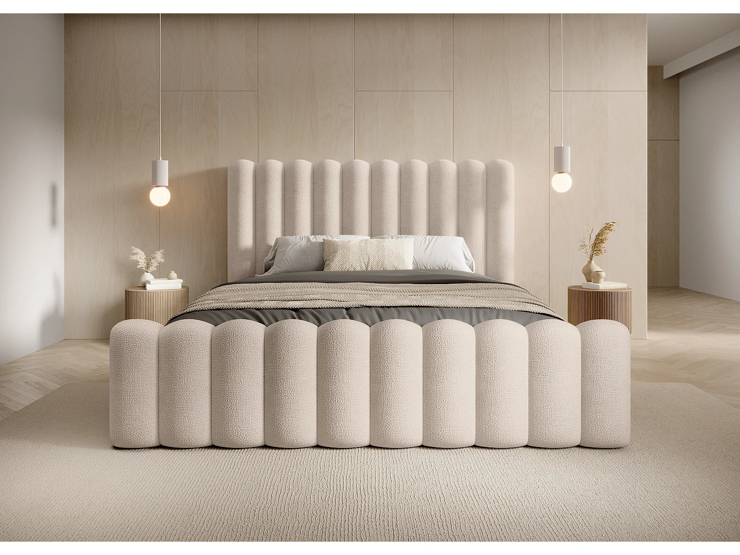 Lit rembourré Mona VII DomoHome, cadre élégant avec rangement, tissu haut de gamme, 180x200 cm, BEIGE