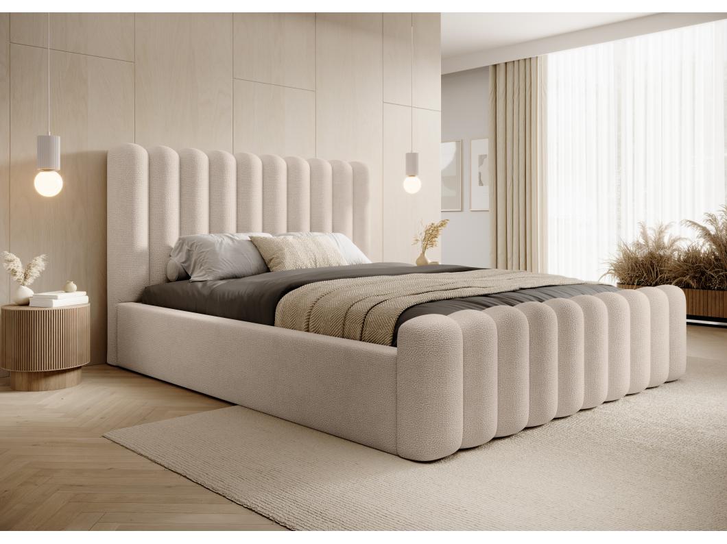 Łóżko tapicerowane Mona VII DomoHome, elegancka rama ze schowkiem, wysokiej jakości tkanina, 180x200 cm, BEŻOWE