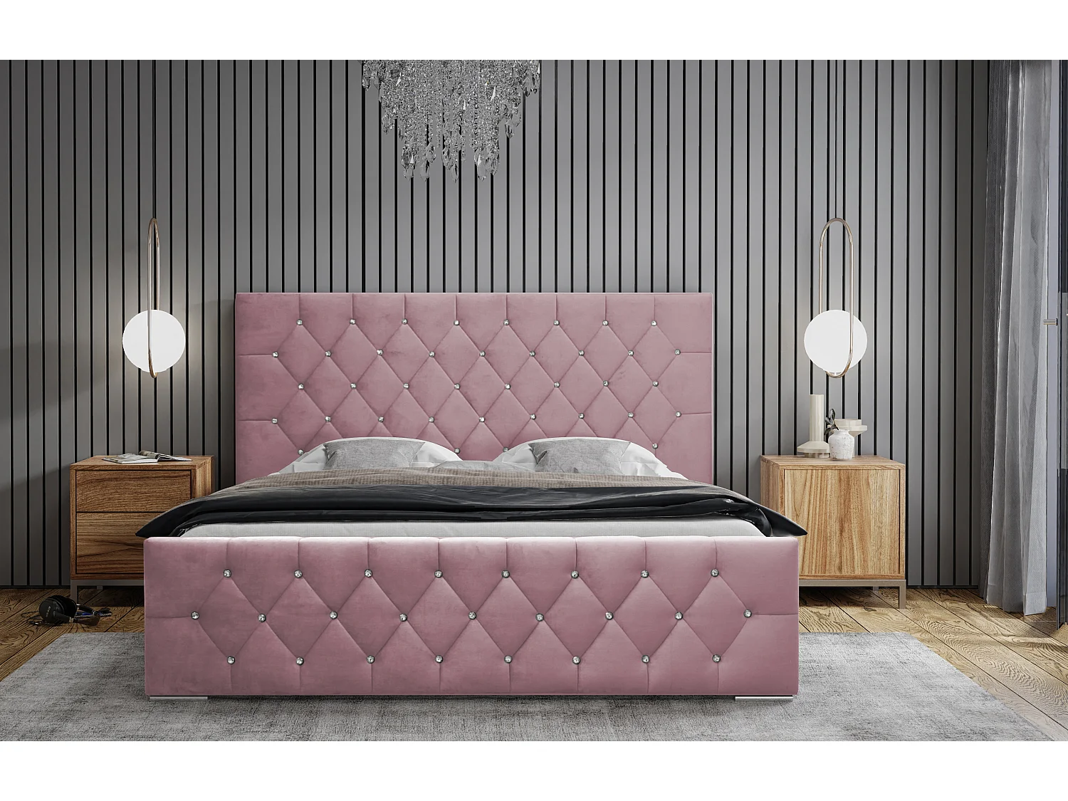 DomoHome - Nowoczesne łóżko tapicerowane Mona I, eleganckie wezgłowie, praktyczna skrzynia, tkanina Abriamo 180x200 cm, różowy