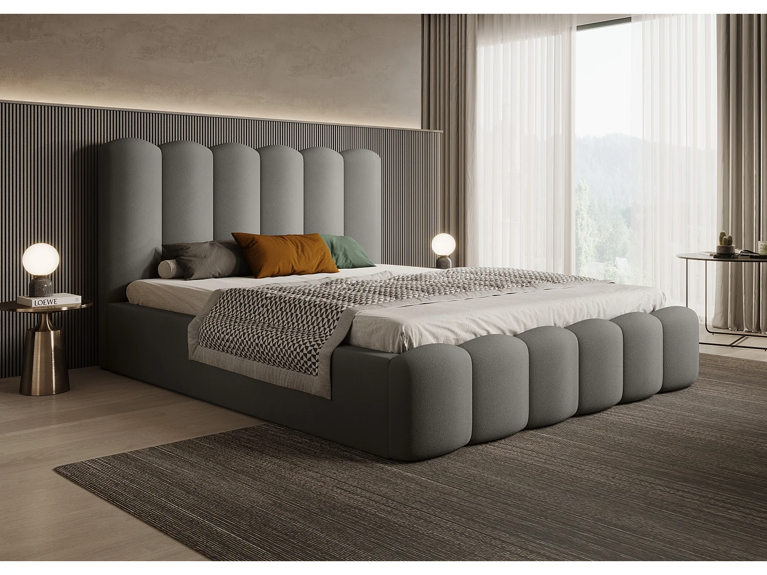 Lit coffre MONA V DomoHome, design contemporain avec grand espace de rangement, 180x200 cm, GRIS