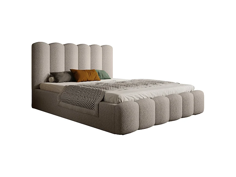 Łóżko skrzyniowe tapicerowane MONA V DomoHome, duża przestrzeń do przechowywania, nowoczesny design, 160x200 cm, BEŻOWE