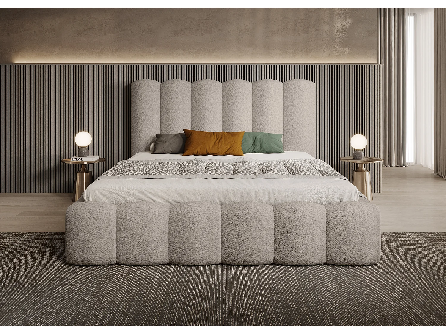 MONA V DomoHome gestoffeerd bed, grote opbergruimte, modern design, 160x200 cm, BEIGE