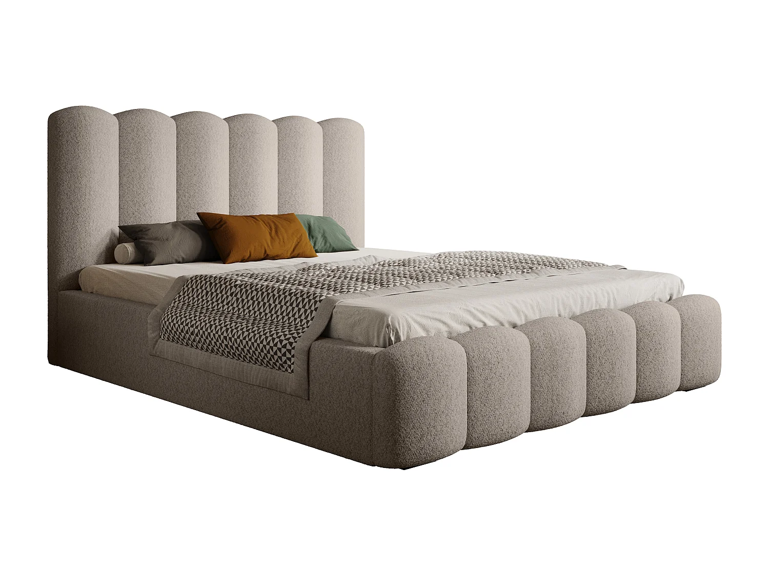 Lit coffre rembourré MONA V DomoHome, grand espace de rangement, design moderne, 160x200 cm, BEIGE