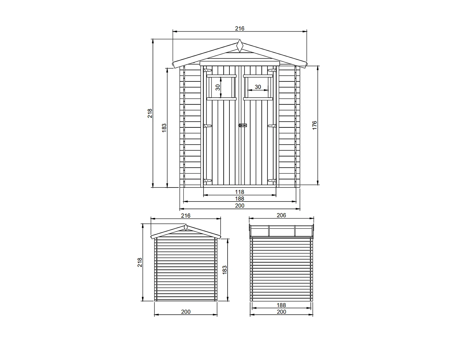 Gartenhaus holz - B216xL206xH216 cm / 3.53 m² - M343