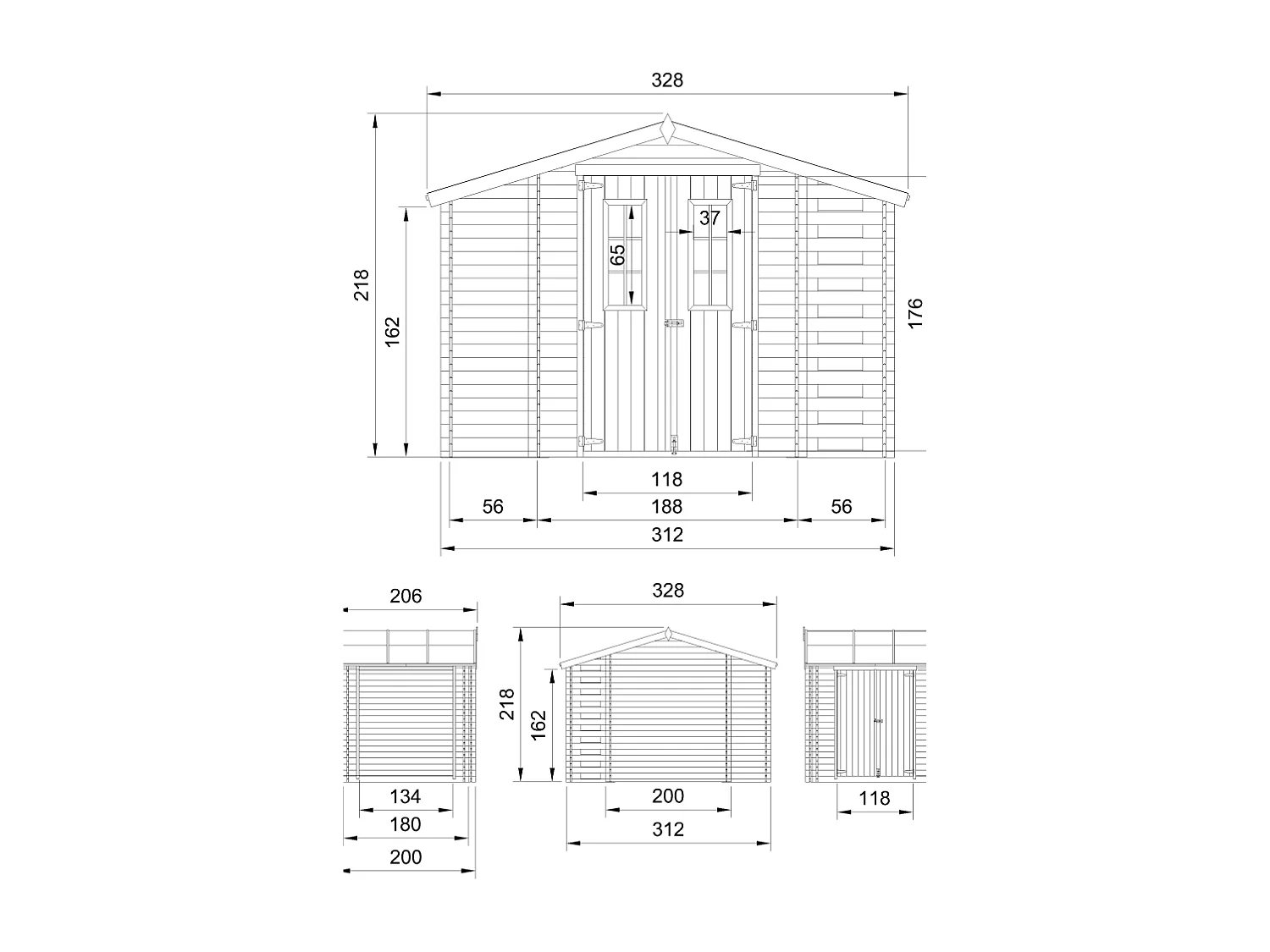 Abri de jardin en bois et range bûches AVEC SOL TRAITÉ - 3,53 + 0,97+0,97 m2 -  TIMBELA M389C+M389G