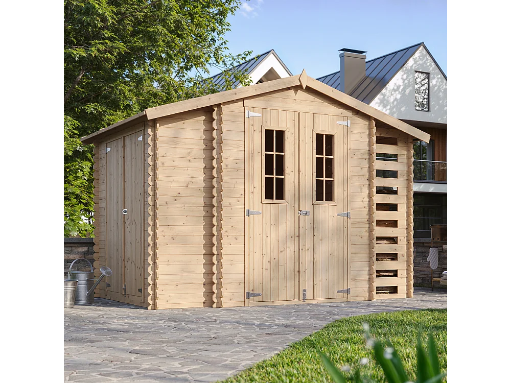 Holzhaus gartenhaus mit brennholzschuppen und boden imprägnierte - 3.53+0.97+0.97 m² - M389C+M389G