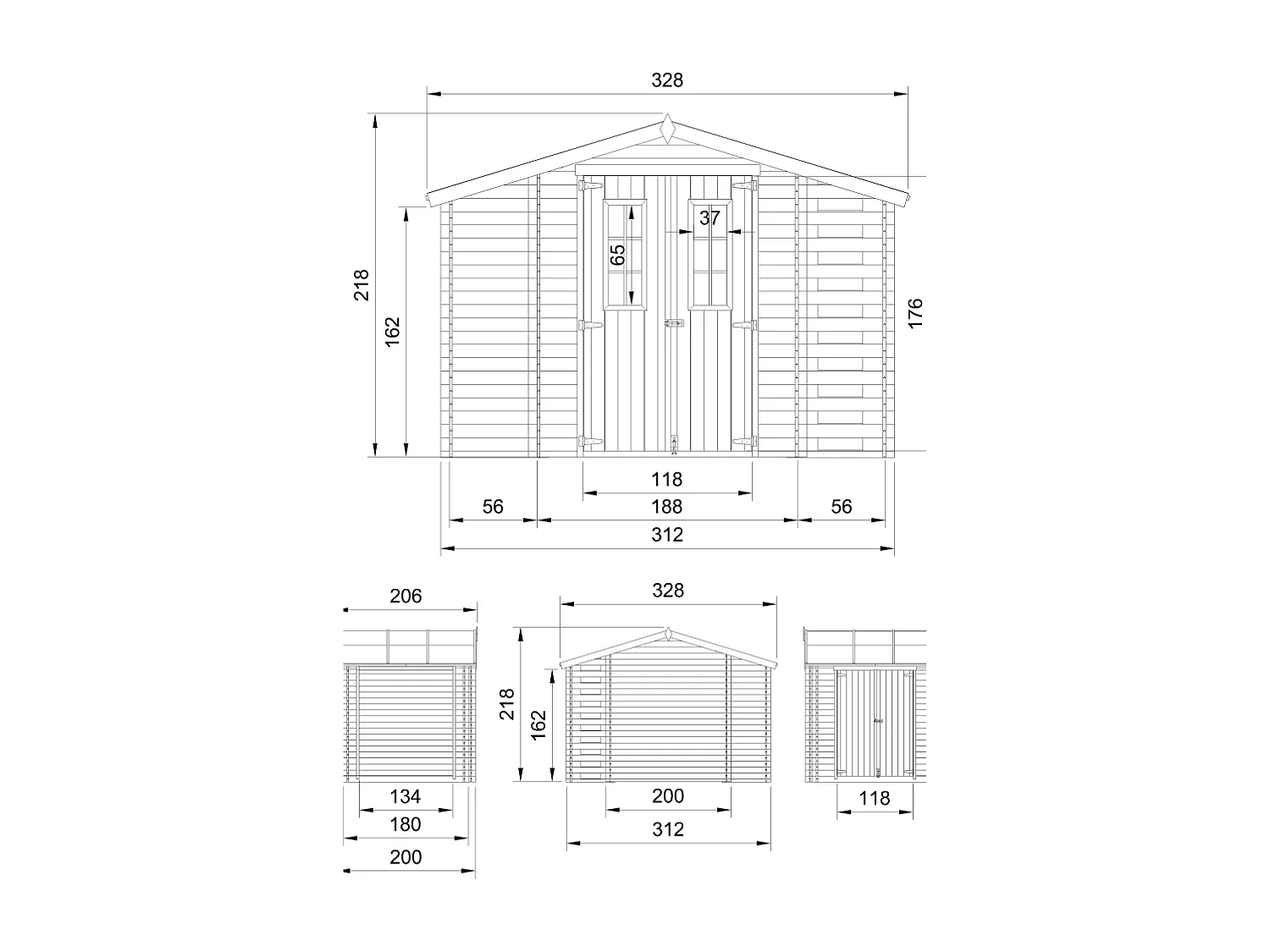 Holzhaus gartenhaus mit brennholzschuppen und boden imprägnierte - 3.53+0.97+0.97 m² - M389C+M389G