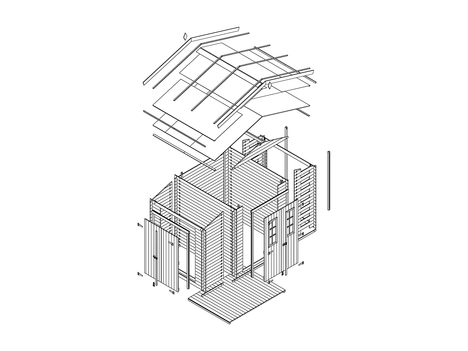 Abri de jardin en bois et range bûches avec sol traité - 3,53 + 0,97+0,97 m2 - M389C+M389G