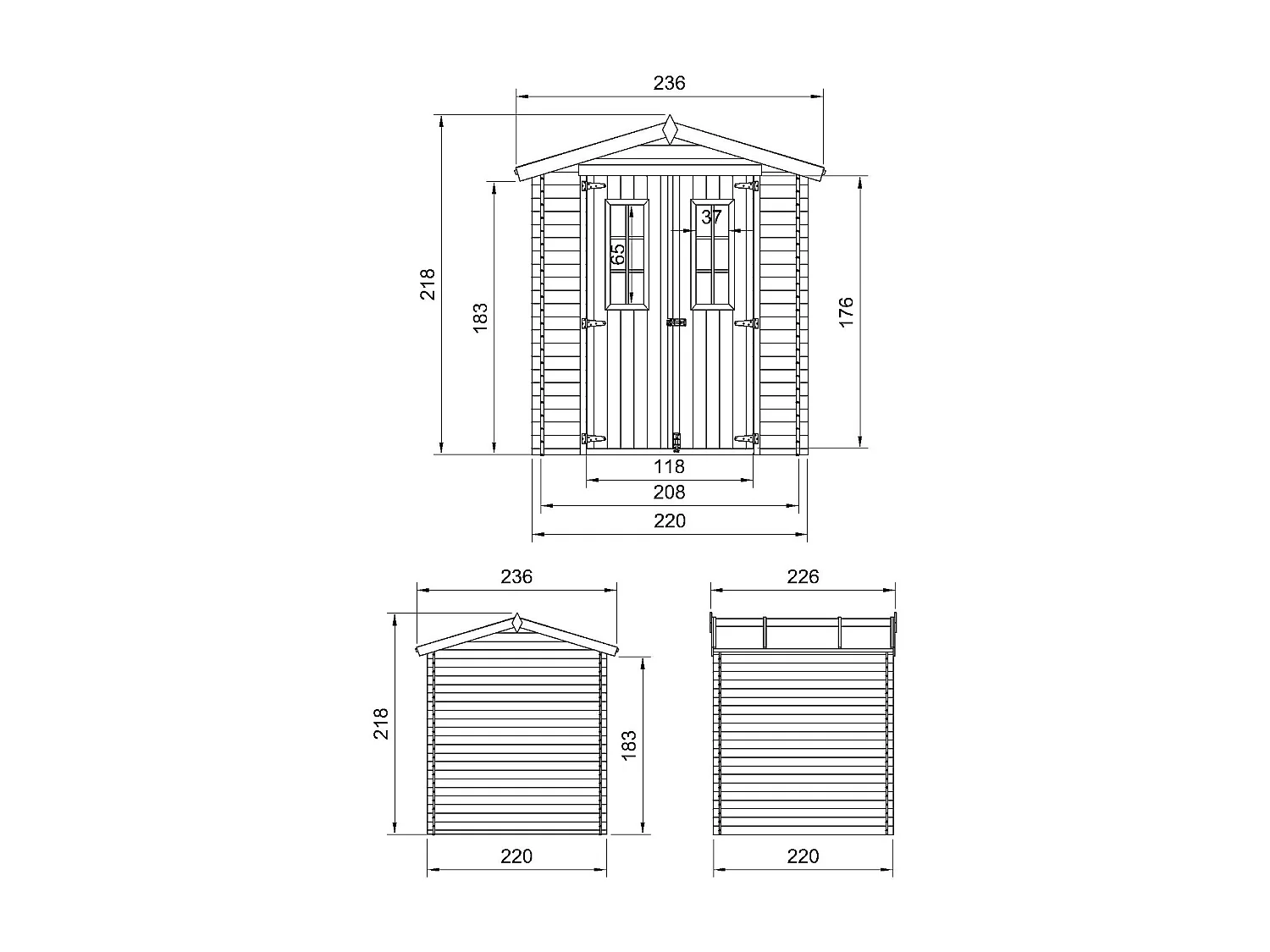 Abri de jardin en bois AVEC SOL TRAITÉ - I236xL226xH218 cm/ 4.33 - TIMBELA M369C+M369G