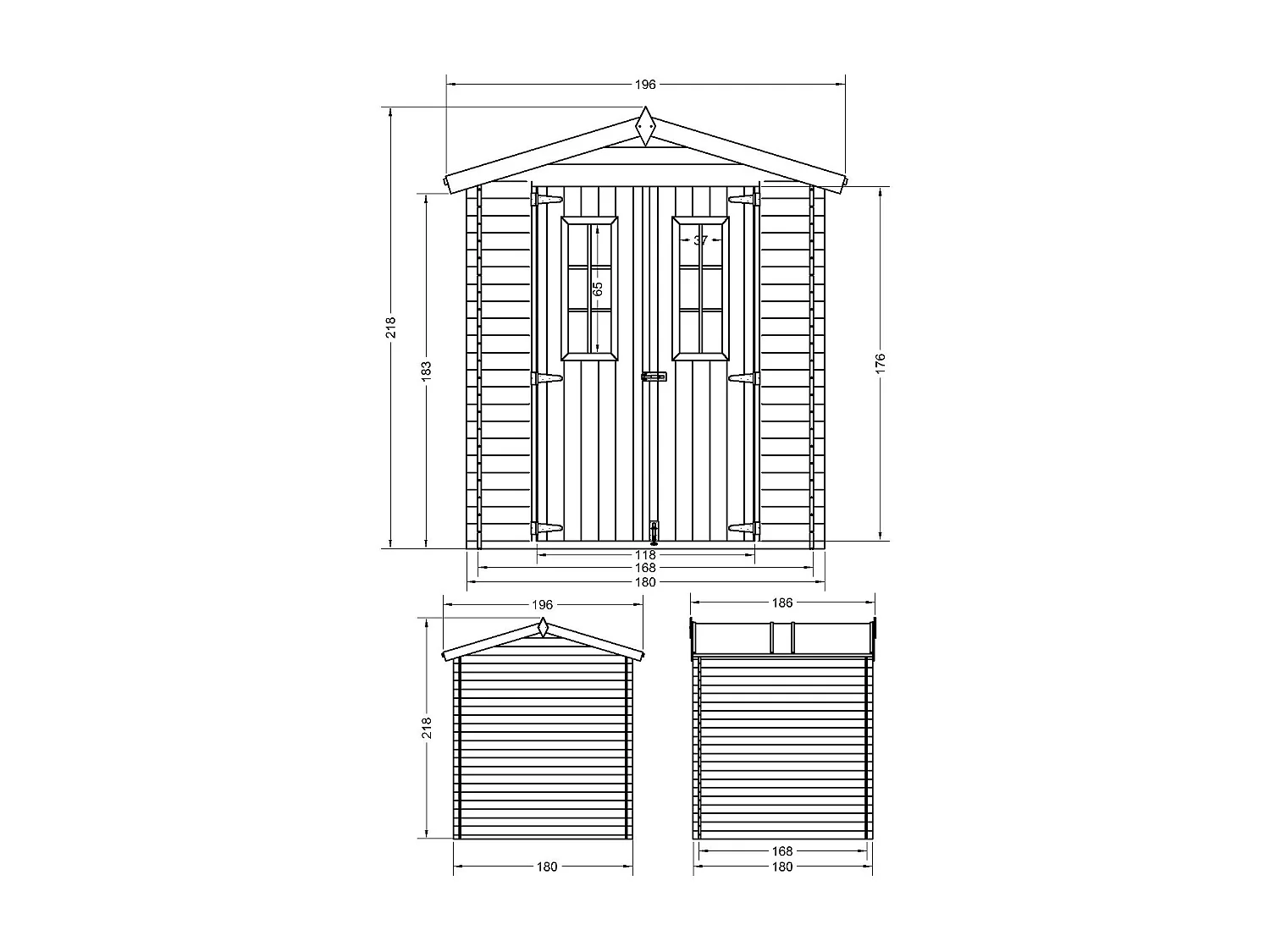 Abri de jardin en bois - I186xL196xH218 cm/ 2,82 m2 - TIMBELA M320C