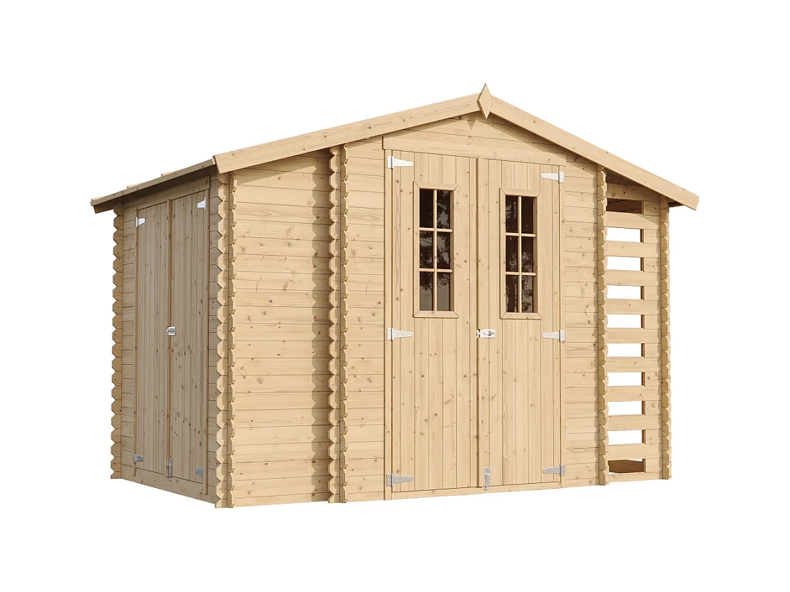 Abri de jardin en bois et range bûches extérieur - 3,53 + 0,97+0,97 m2 -  TIMBELA M389C