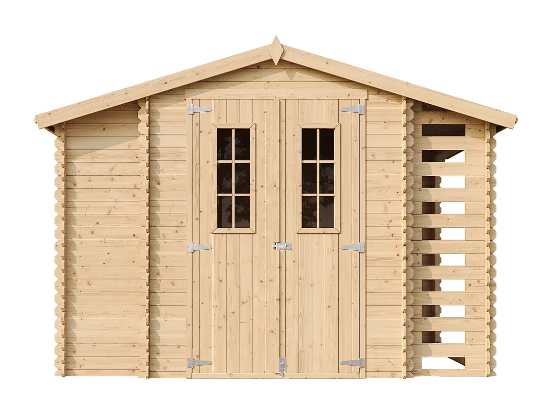 Abri de jardin en bois et range bûches extérieur - 3,53 + 0,97+0,97 m2 - M389C