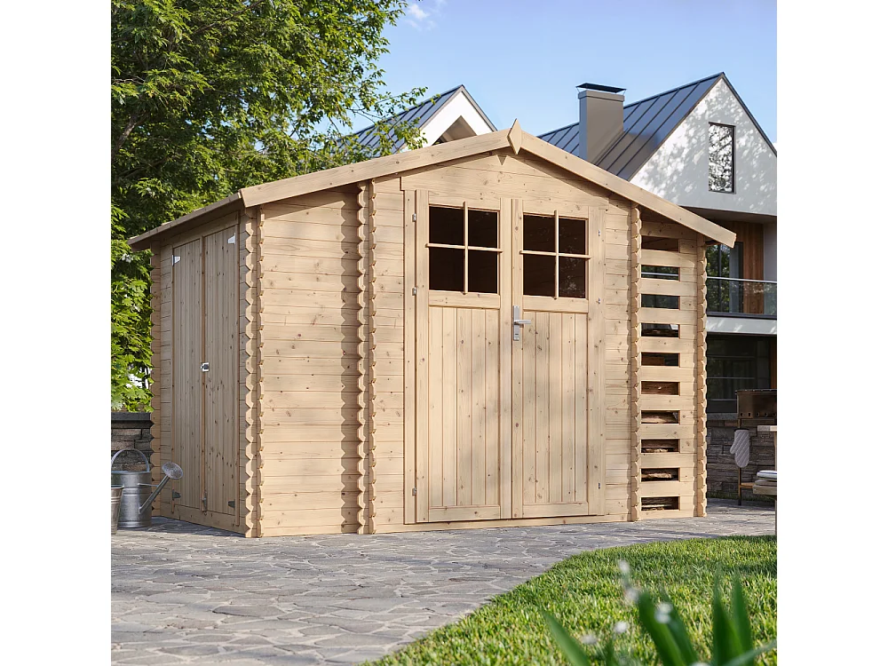 Houten tuinhuis met houtopslag TIMBELA M389F - B328xL206xH218 cm/ 3,53 + 0,97 + 0,97 m2
