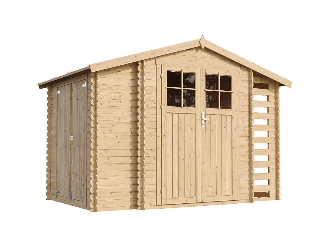 Abri de jardin en bois et range bûches extérieur - 3,53 + 0,97+0,97 m2 -  TIMBELA M389F