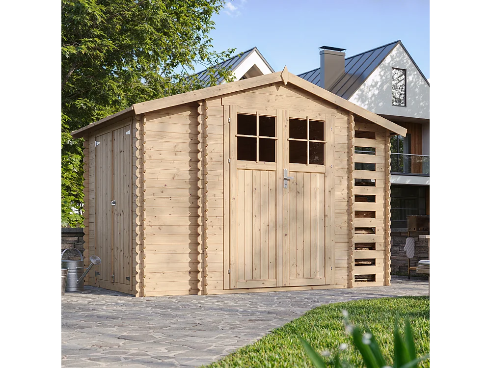 Holzhaus gartenhaus mit brennholzschuppen - B328xL206xH218 cm / 3.53+0.97+0.97 m² - M389F
