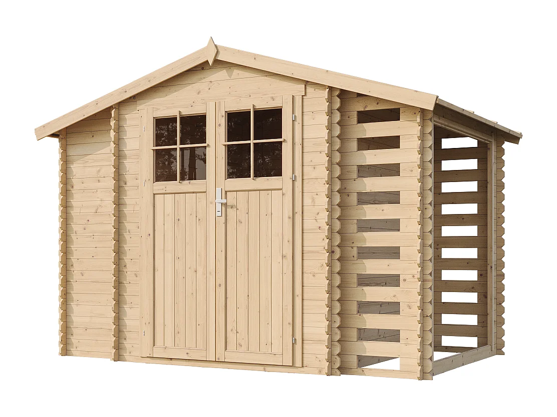 Abri de jardin en bois et range bûches extérieur - 3,53 + 0,97+0,97 m2 - M389F