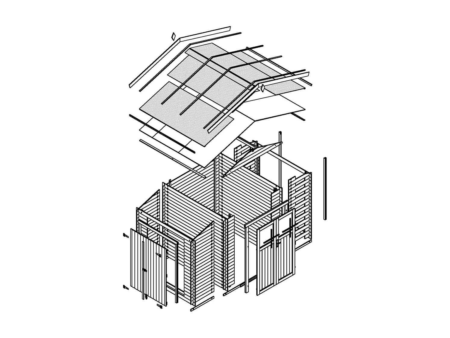 Abri de jardin en bois et range bûches extérieur - 3,53 + 0,97+0,97 m2 - M389F