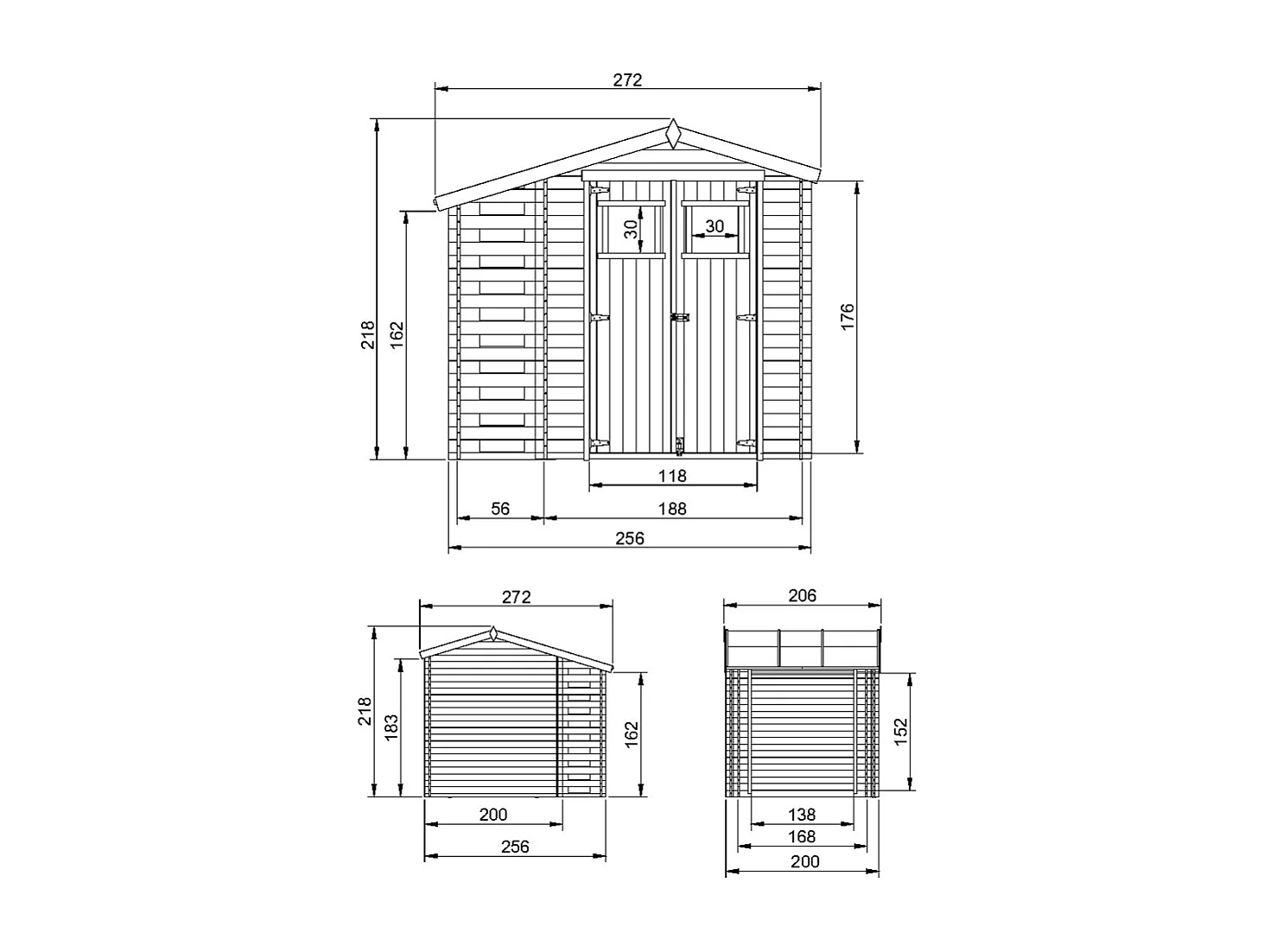 Gartenhaus holz mit brennholzschuppen mit boden imprägnierte - 3.53+0.97 m² - M386+M386G