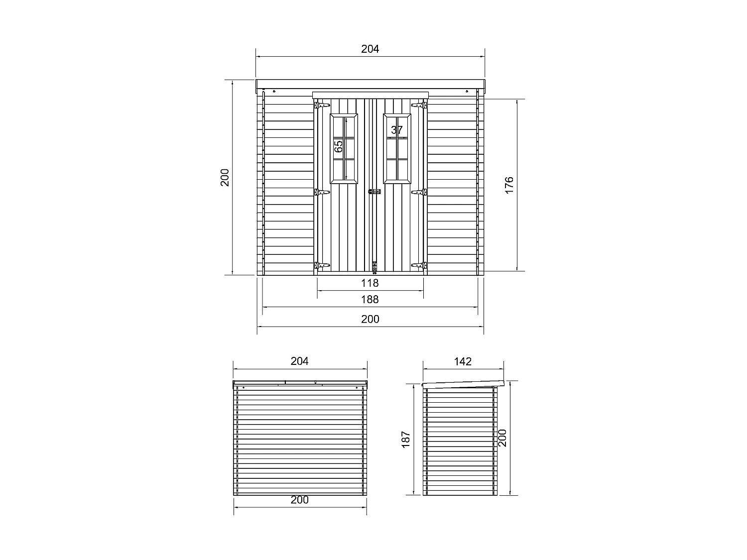 Abri de jardin en bois TIMBELA M311C - l204xL142xH200cm/2.22m2