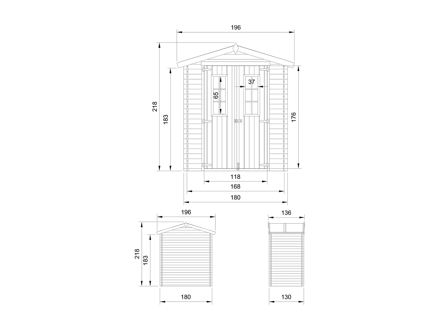 Abri de jardin en bois - I196xL136xH218 cm/ 1.98 m2 - M367C