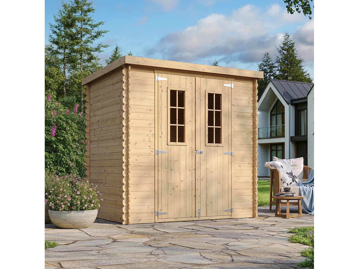 Abri de jardin en bois AVEC SOL TRAITÉ TIMBELA M311C+M311G - l204xL142xH200cm/2.22m2