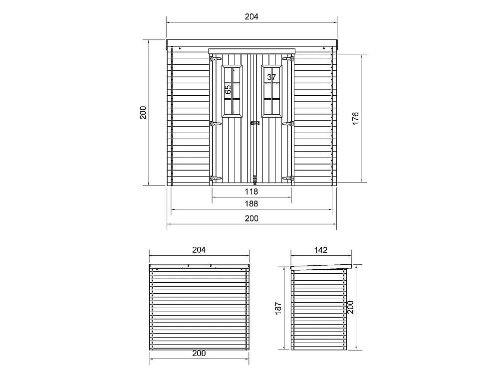 Abri de Jardin en Bois avec sol traité - 142x204xH206 cm / 2.22 m² - M311C1+M311G