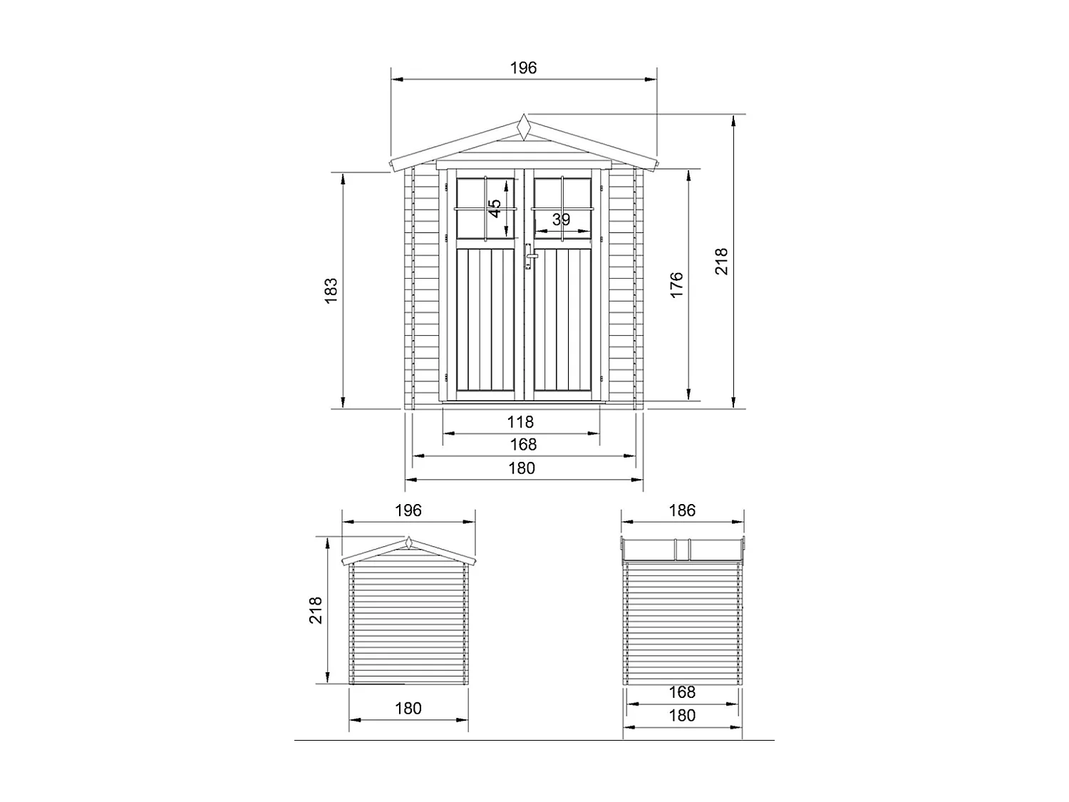 Holzhaus Gartenhaus- B196xL186xH218 cm/ 2,82 m2 - TIMBELA M320F
