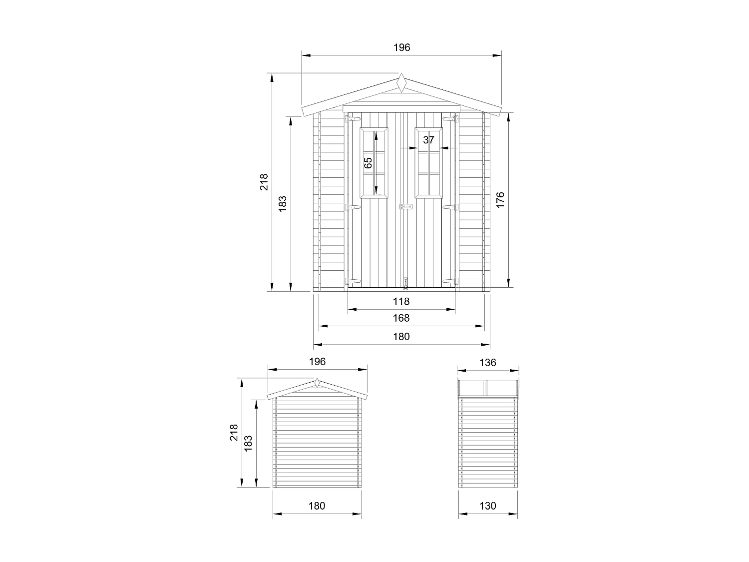 Abri de jardin en bois AVEC SOL TRAITÉ - I196xL136xH218 cm/ 1.98 - TIMBELA M367C+M367G
