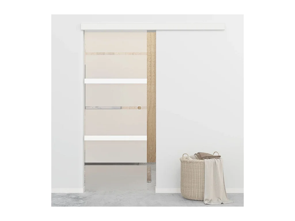 Porte coulissante Verre ESG et aluminium 76x212 cm Argenté - Design Moderne