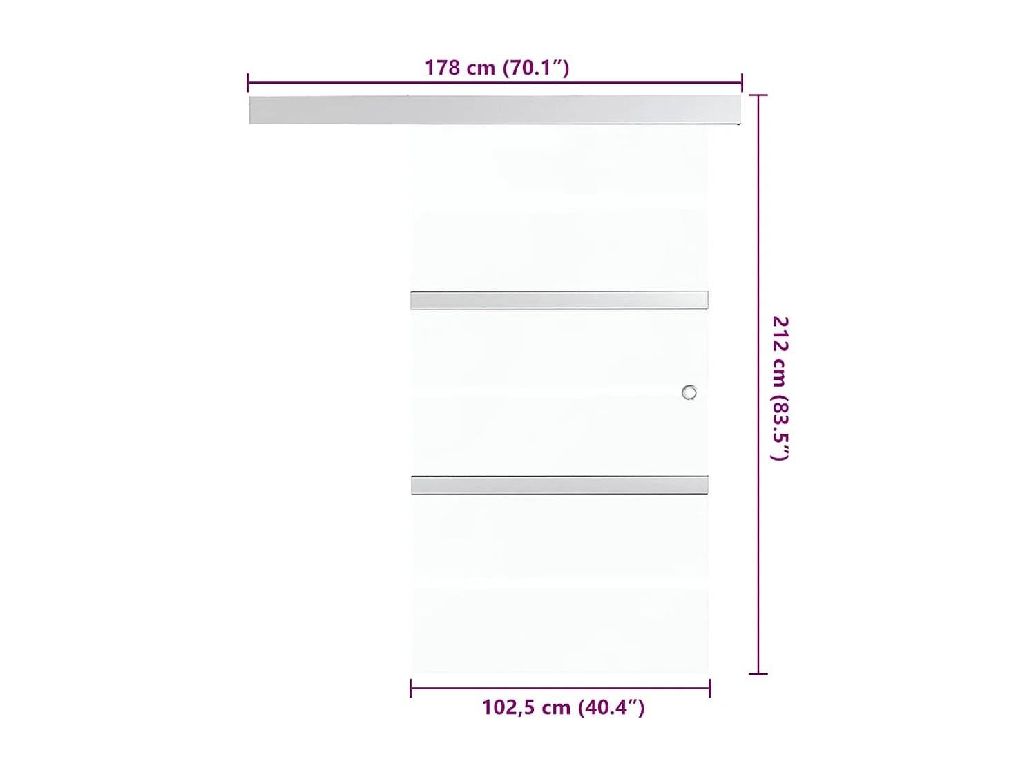 Porta de correr Vidro Temperado e Alumínio 102,5x212 cm Prateado - Design Elegante, Silenciosa, Leve