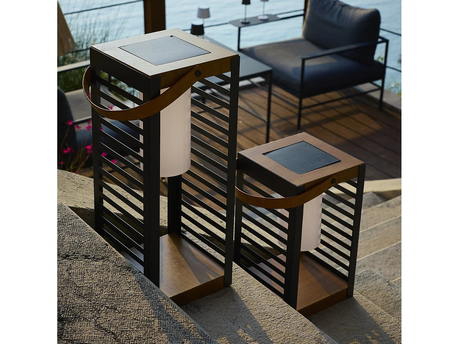 Lanterne solaire FERIAN Noir Metal H35cm