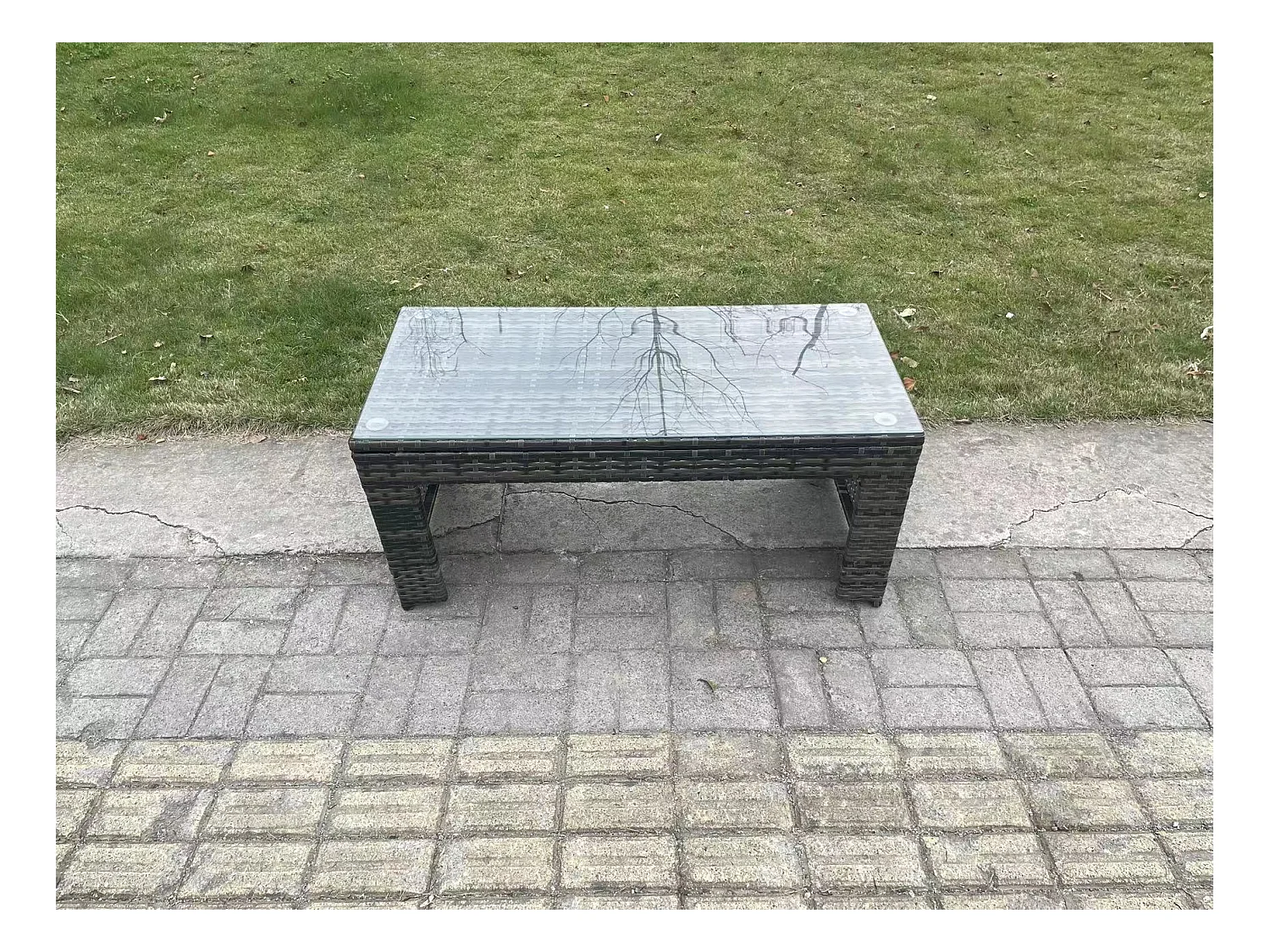 Polyrattan Couchtisch Gartenmöbel im Freien Quadrat Teetisch Dunkelgrau