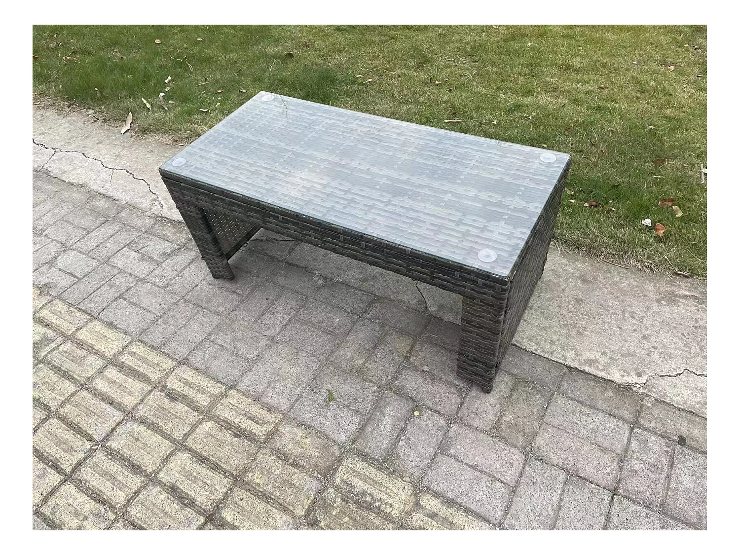 Polyrattan Couchtisch Gartenmöbel im Freien Quadrat Teetisch Dunkelgrau