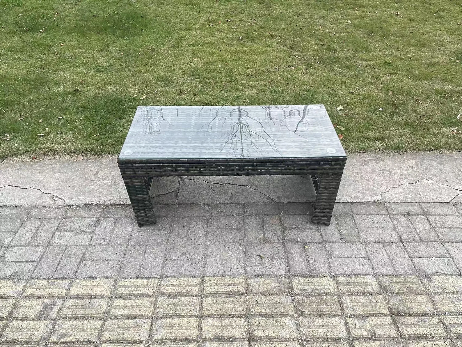 Polyrattan Couchtisch Gartenmöbel im Freien Quadrat Teetisch Dunkelgrau