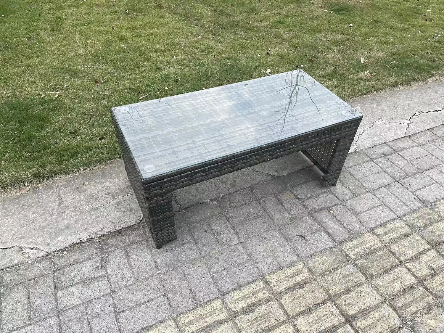 Polyrattan Couchtisch Gartenmöbel im Freien Quadrat Teetisch Dunkelgrau