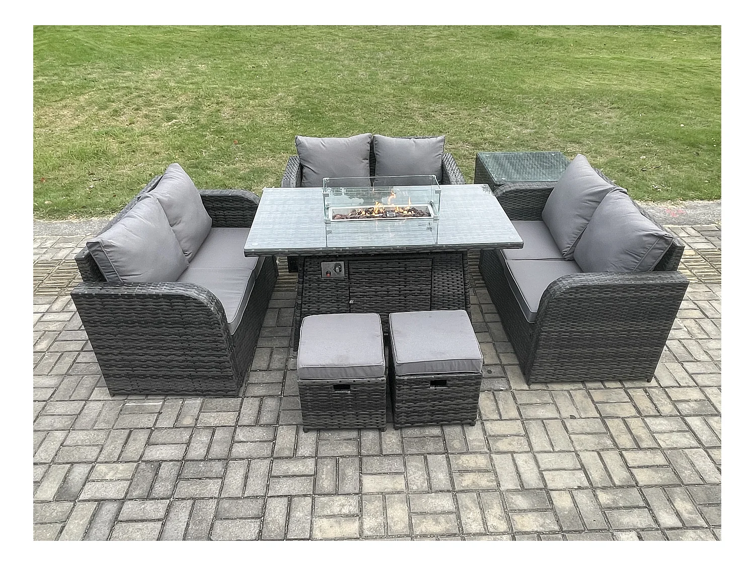 8-Sitzer Gartenmöbel im Freien Polyrattan Dunkelgrau