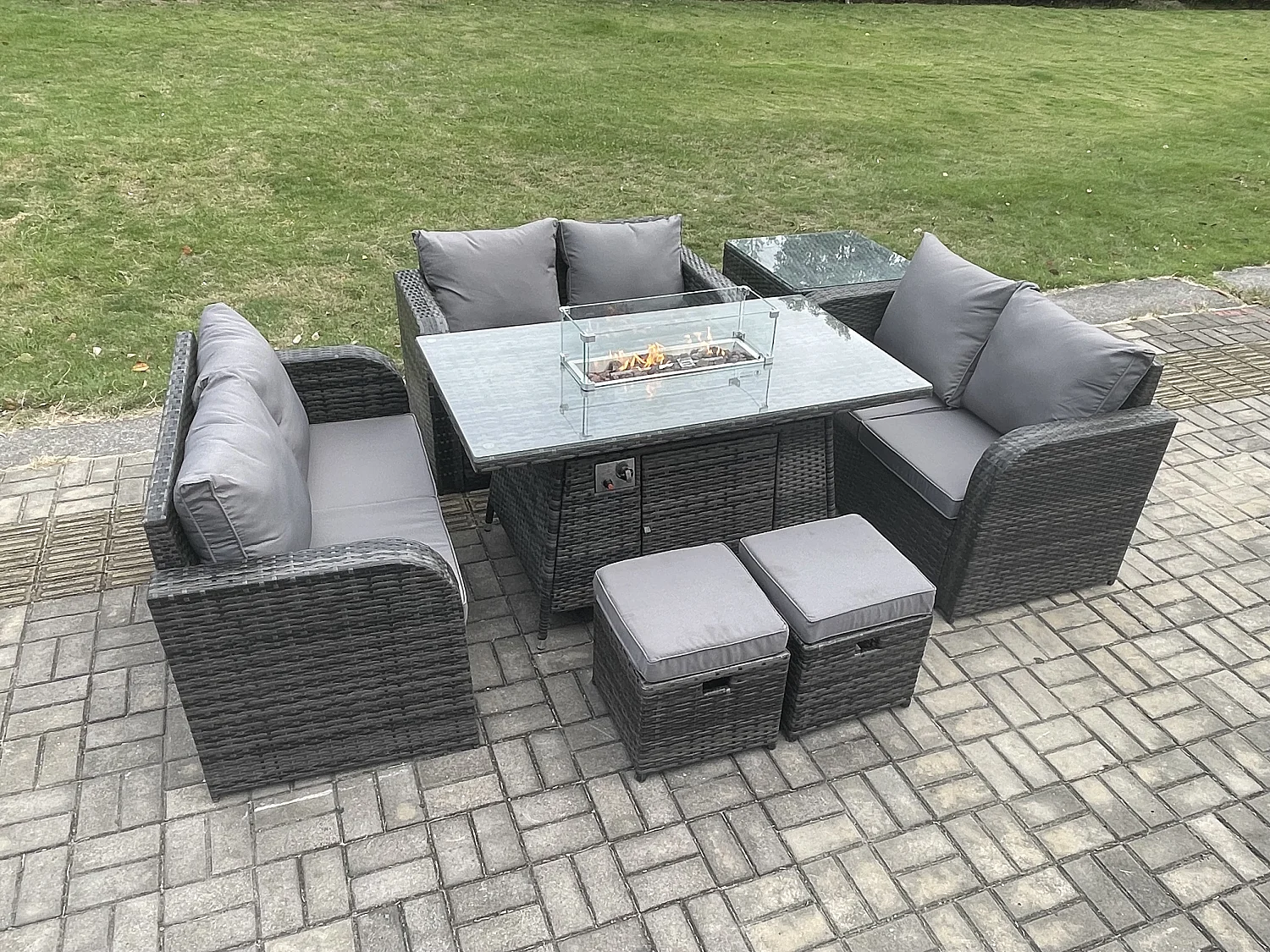 8-Sitzer Gartenmöbel im Freien Polyrattan Dunkelgrau