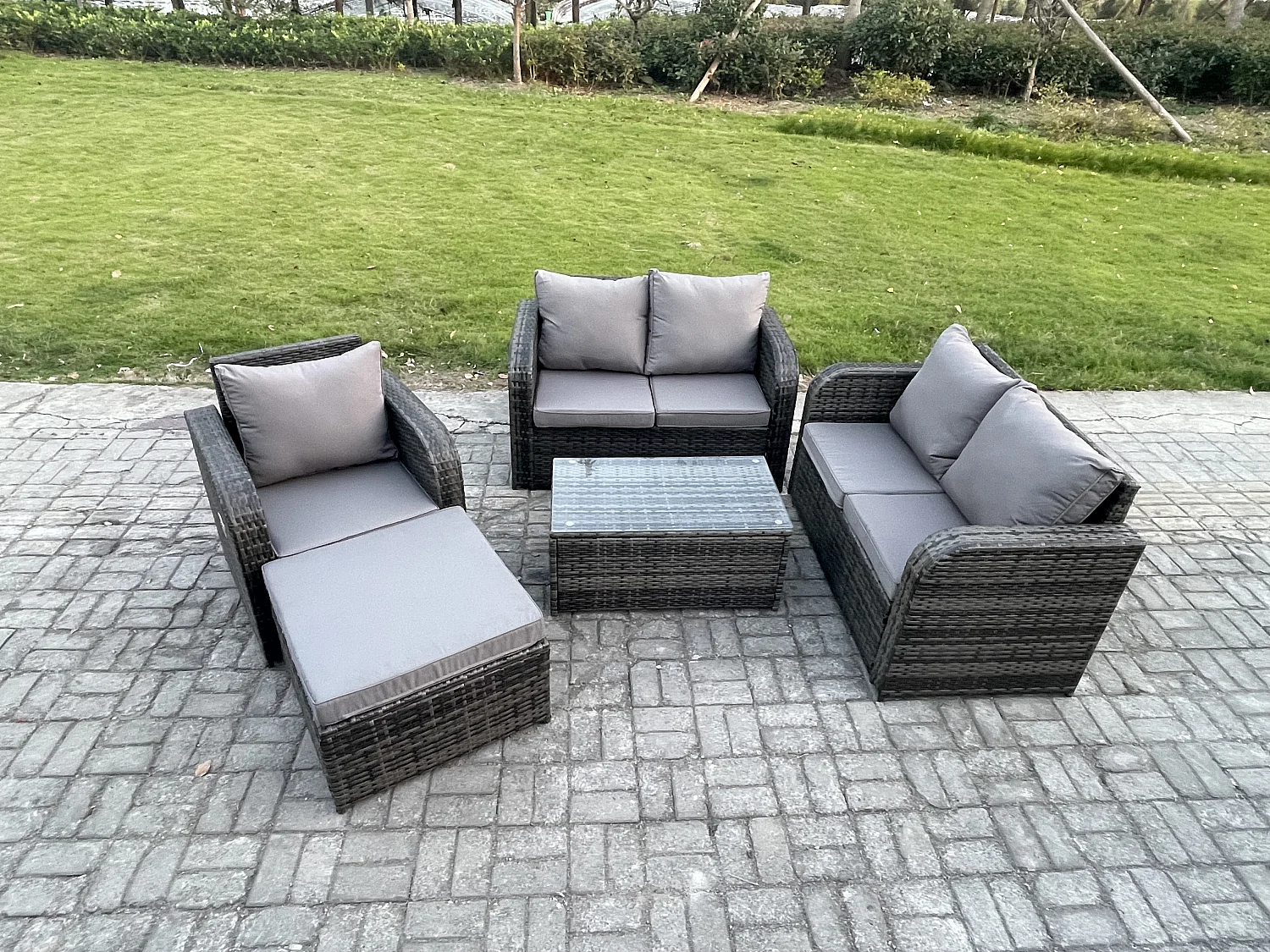 Gartenmöbel 5er-Set Sitzgruppe Terrasse Polyrattan Dunkelgrau